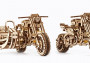Dřevěné 3D mechanické puzzle – motorka s postranním vozíkem