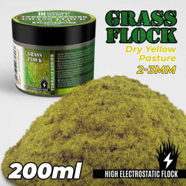 Static Grass Flock 2–3 mm – modelářský posyp suchá žlutá pastvina (200 ml)