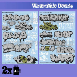 Waterslide Decals – Train and Street Graffiti Mix (Silver and Gold)