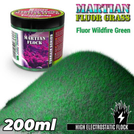 Martian Fluor Grass 4–6 mm – modelářský posyp Wildfire Green (200 ml)
