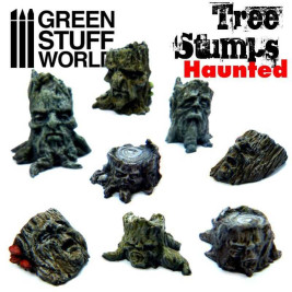 Resin Haunted Tree Stumps – resinové pařezy s motivy obličejů (8 ks)