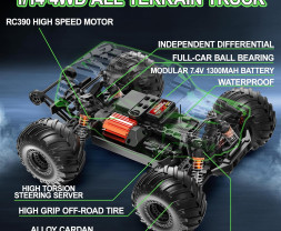 1:14 RC auto High Speed Car Hunter Monster Truck 4WD 2.4GHz RTR (zelené)