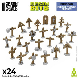 3D Printed Trench Wooden Crosses 1:48-1:35 (24 pcs)