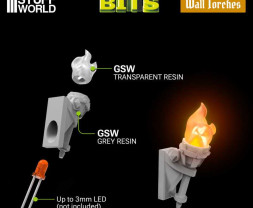 3D Printed Set Wall Torches for 3mm LEDs – 3D tištěné nástěnné louče pro 3mm LED (5 ks)