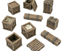 3D Printed Set Wooden Food Crates (14 pcs)