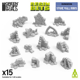 3D Printed Set Stone Wall Ruins (15 pcs)