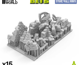 3D Printed Set Stone Wall Ruins (15 pcs)