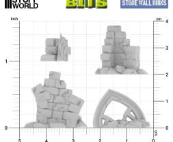 3D Printed Set Stone Wall Ruins (15 pcs)