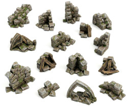 3D Printed Set Stone Wall Ruins (15 pcs)