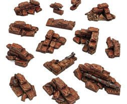 3D Printed Set Stone Wall Ruins (14 pcs)