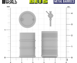 Metal Barrels 1:35 3D printed set - 22x tištěné kovové sudy