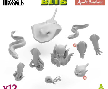 Aquatic Creatures 1:48-1:35 3D printed set - 12x 3D vodní tvorové